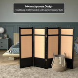 4 ft. Short Low Jute Shoji Screen - 4 Panel - Black Red Lantern