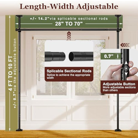 Goovilla Room Divider for Room Separation, Tension Curtain Rods No Drilling, 4-10ft(H) 28-70inch(W) Adjustable Temporary Privacy Wall Divider, Heavy Duty Freestanding Space Partition Separator, Black Goovilla