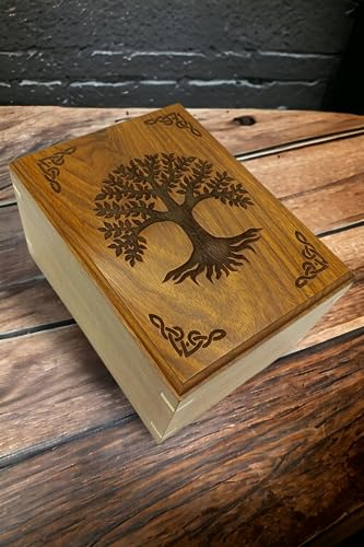 Wooden Urn for Human Ashes | Tree of Life Wooden Urns Handcrafted Funeral Cremation Urn for Ashes Rosewood Cremation Urns Decorative urn-Keepsake