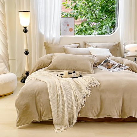 Luxlovery Cream Coffee Velvet Comforter Set Twin Khkai Flannel Bedding Comforter Set Minimalist Bedding Set Solid Dark Champagne Blanket Quilts Modern Heavyheight Winter Taupe Luxlovery