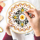 Whaline 4 Mandala Embroidery Starter Kit with Instruction Plum Blossom Chrysanthemum Orchid Lotus Needlepoint Cross Stitch Kit with Embroidery Hoop Threads Needle Scissors for Beginners DIY Craft