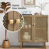 EDYO LIVING 31" Rustic Sideboard Buffet Cabinet with Metal Grid Decorated, Wood Accent Storage Credenza Cabinet, Console Table for Living Room, Hallway, Dining Room, Kitchen, Rustic Oak EDYO LIVING