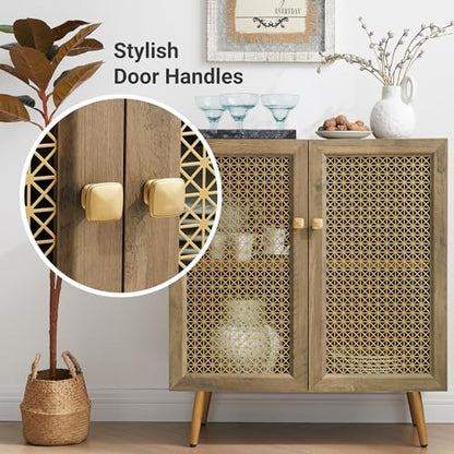 EDYO LIVING 31" Rustic Sideboard Buffet Cabinet with Metal Grid Decorated, Wood Accent Storage Credenza Cabinet, Console Table for Living Room, Hallway, Dining Room, Kitchen, Rustic Oak - WoodArtSupply