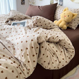 Jolusere Light Khaki Duvet Cover Full Chocolate Brown Love Heart Bedding Set for Girls Boys Simple Fashion Love Heart Shaped Pattern Comforter Cover Reversible Soft Microfiber 3Pcs Zipper Closure Jolusere