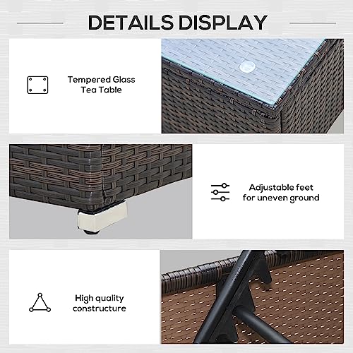 Outsunny Chaise Lounge Set of 2 with 5 Angle Backrest, Outdoor Coffee Table, Water Repellent Cushions, PE Rattan Wicker Poolside Chairs, 3-Piece Pool Furniture Set, Beige Outsunny