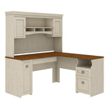 Atlin Designs Farmhouse Wood L Shaped Desk with Hutch in Antique White/Maple Atlin Designs