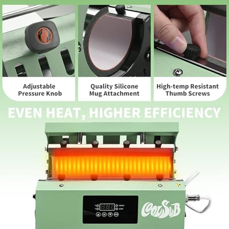 CoolSub Tumbler Heat Press Machine, Mug Press Machine for 30oz 20oz, Sublimation Blank Skinny Tumbler Glass Jar Can 11-16oz Mugs, Heat Transfer Print for Sublimation Tumblers, Cups, Mugs Green CoolSub