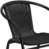 Flash Furniture Lila Modern Rattan Indoor/Outdoor Stackable Dining Chairs, Stacking Rattan Bistro Chairs for Patio or Restaurant, Set of 4, Black Flash Furniture