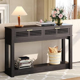 IRONCK Entryway Table, 47" Console Table with Drawer for Living Room, Wooden Sofa Table with Storage, Mid Century Modern, Black IRONCK