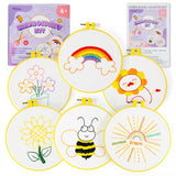 Pllieay 6PCS Embroidery Kit for Beginners, Needlepoint Kits for Beginners with Patterns, 6.5" Embroidery Hoop, Threads, Needles, Instructions, Kids Cross Stitch Kits Supplies for Girls Boys Ages 6+