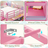 Dnxao Low Loft Bed Full Size with Desk,Full Bed Frame with 9 Storage Drawers, Kids Loft Bed with 15.8" H Safety Guardrail,Sofa,LED Lights & Charging Station,Spave Saving,Pink Dnxao