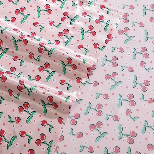 Betsey Johnson - King Bed Sheets, Satin Bedding Set with Matching Pillowcases, Wrinkle & Fade Resistant, Silky Smooth for Healthy Hair (Cherry Good Day Pink) Betsey Johnson