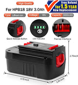 TenHutt 【Lithium-ion | NOT Ni-Mh】 2Pack 3.0Ah 18V Replacement Battery for Black and Decker 18V HPB18 HPB18-OPE 244760-00 A1718 FS18FL FSB18 Firestorm Cordless Power Tools lithium Battery TenHutt