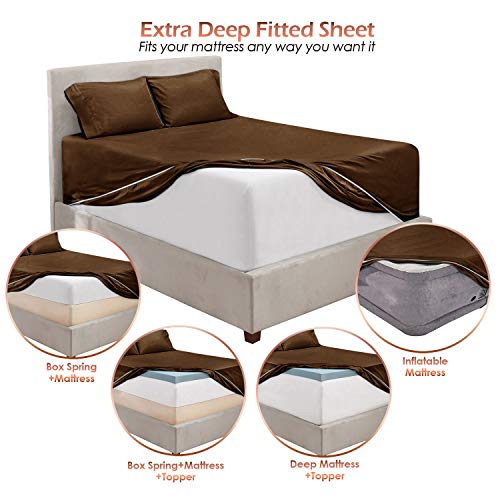 Hearth & Harbor Extra Deep Pocket King Size Sets - Fits Mattress 18-24 Inches Deep - Extra Deep Pocket Sheets - 6 Piece King Size - Brown Hearth & Harbor
