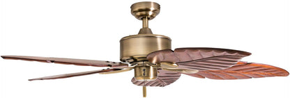 Honeywell Ceiling Fans Royal Palm, 52 Inch Tropical Indoor Ceiling Fan with No Light, Pull Chain, Three Mounting Options, Hand Carved Wooden Leaf Blades - 50502-01 (Bronze) - WoodArtSupply