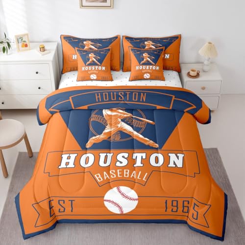 Feelyou Baseball Full Comforter Set with Sheets for Kids Boys Girls Houston 7 Pieces Bedding Set Baseball City Bed in a Bag Sports Game Room Decor Soft Lightweight Microfiber Feelyou