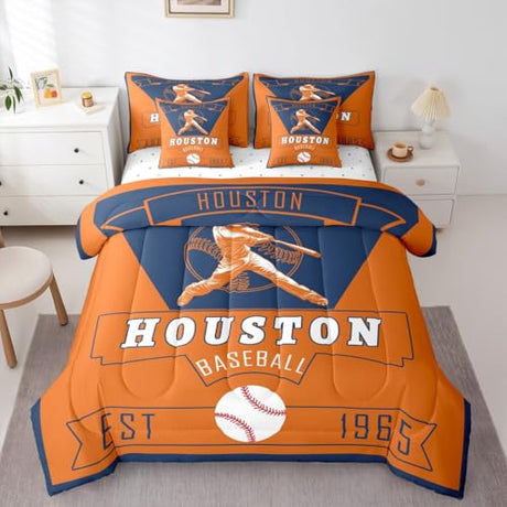 Feelyou Baseball Full Comforter Set with Sheets for Kids Boys Girls Houston 7 Pieces Bedding Set Baseball City Bed in a Bag Sports Game Room Decor Soft Lightweight Microfiber Feelyou