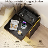 Turosur Black Night Stand with Charging Station,Wood Nightstand with 2 Drawers Modern Style, LED Lights Wooden End Tables with Sliding Top Open Storage Shelf Bedside Table for Living Room Bedroom Turosur
