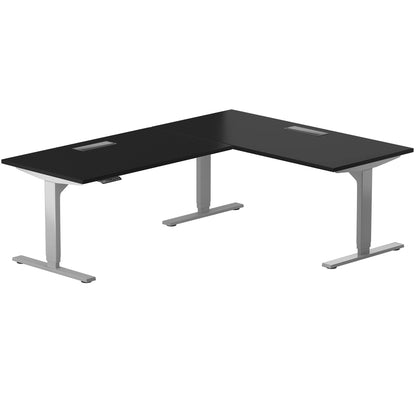 Progressive Desk L Shaped Height Adjustable Standing Desk 90" x 60" - Corner Computer Desk - Electric Stand Up Rising Workstation - Gray Frame/Pure