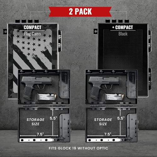 STOPBOX Gun Safe Alternative - Tactical Handgun Storage, Instant Access Portable Gun Case, TSA Compliant Gun Lock Box for Quick Handgun Access| FLAG CAMO + BLACK (2 Pack) | Compact Only STOP BOX