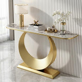 MISXEOE Modern Luxury Console Table, 47.2" Sintered Stone Entryway Table with Sculptural Metal Base, Narrow Sofa Table Behind Couch for Living Room, Hallway, Foyer(White+Gold,39.3"x11.8"x31.5") MISXEOE