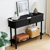 RARZOE Console Table with Storage, Fluted Entryway Table with Sliding Door&Open Shelf, Sofa Table Behind Couch, Mid-Century Modern Accent Table for Hallway, Entrance, Foyer, Fully Assembled(Black) RARZOE