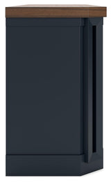 Signature Design by Ashley Landocken Contemporary 83" TV Stand for TVs up to 95" with Fireplace Option, 2 Cabinets, 2 Doors, 2 Adjustable Shelves, Open Cubbies and Cord Openings, Dark Brown & Blue Signature Design by Ashley