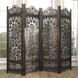 Deco 79 Wood Floral Handmade Partition Room Divider Screen Foldable Partition Carved 4 Panel Privacy Screen, Room Partition 80" x 1" x 72", Black Deco 79