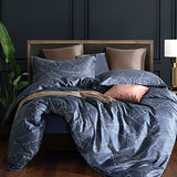 Get Bed Ready Unique Mid-Century Modern Boho Chic Vintage Retro Mod Print Bedding Egyptian Cotton Duvet Cover Set Minimalist Chic Botanical Design Asian Zen Style Pattern (Twin, Dusky Blue) Get Bed Ready