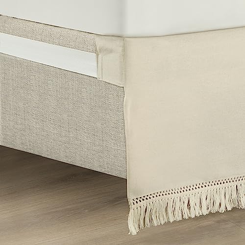 Lush Decor Boho Fringe 15-Inch Tailored Drop Easy Fit Bed Skirt Queen Size Single 60" W x 80" L +15" Neutral - Queen Bed Skirt - Wrap Around Bed Skirt Lush Decor