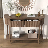 JOINICE 43" Entryway Table with Drawers,Fluted Console Table with Storage Shelf,Narrow Sofa Table for Living Room,Hallway,Foyer,Walnut JOINICE