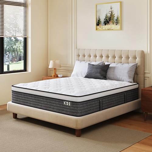 CH CHARME HOUSE King Size Mattress, 12 Inch Hybrid Mattress King Size, Medium Feel Foam and Individual Pocket Springs, Extra Edge Support, Pressure Relief, CertiPUR-US CH CHARME HOUSE
