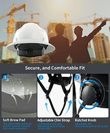 LANON White Full Brim Hard Hat, OSHA Construction Work Approved, HDPE Safety Helmet with 4 Point Adjustable Ratchet Suspension, Class E, G & C LANON Protection
