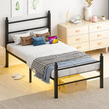 Gohapnis Twin Bed Frames with Headboard and Footboard,Black Metal Platform Bed Frame with RGB LED Lights and USB Charging Station,Under Bed Storage,No Box Spring Needed,Suitable for Bedrooms Gohapnis