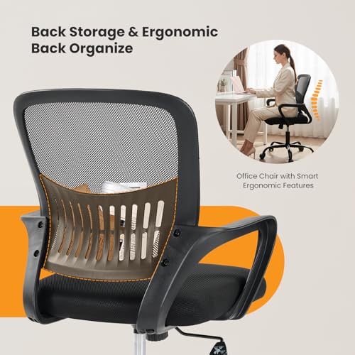 Sweetcrispy Home Office Managerial Executive Chair, Ergonomic Mesh Adjustable Swivel Mid-Back Computer Desk Chair with Comfortable Lumbar Support, Comfy Arms for Bedroom,Study Sweetcrispy