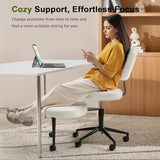 Waleaf Ergonomic Cross Legged Office Chair, ADHD Chair for Adults, Height Adjustable Meditation Chair with Wheels, Teddy Fabric Yoga Kneeling Chairs with Comfortable Back Support (White) Waleaf