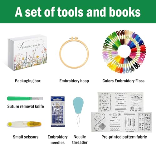 2026 Upgraded Embroidery Stitch Book Kit, 106 Patterns DIY Book Embroidery Kit with Full Tools and Tutorial, Portable All-in-One Hand Beginner Embroidery Book for Adults & DIY Craft Lovers