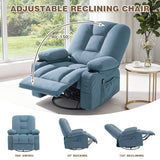 REFICCER Rocker Recliner Chair with Massage and Heat, Fabric Overstuffed Swivel Recliners Glider with Cup Holder Side Pocket, Rocking Reclining Sofa Chair for Adults Living Room, Blue