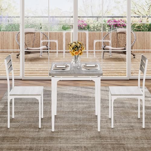 GarveeHome Dining Table Set for 2, Dining Table and Chairs Set of 2, 3 Piece Dining Table Set with Spiral Table Legs for Small Spaces Kitchen Apartment, Wash Grey GarveeHome