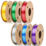 Dynta 3D Printer Filament Bundle, Silk PLA 6 Colors - High Gloss, Super Shiny & Smooth, Beginner-Friendly for Daily DIY, 250gX6 Spools (Gold/Silver/Red/Green/Blue/Purple)
