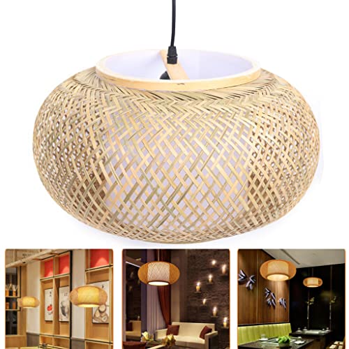 OUKANING 23.5" Bamboo Rattan Ceiling Pendant Light Retro Lantern Hanging Light Fixture, Rustic Woven Light Fixture Creative Decoration Art Lighting for Restaurant, Bedroom, Balcony - WoodArtSupply