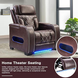 CANMOV Electric Power Recliner Chair, PU Leather Home Theater Seating with Power Headrest, Electric Recliner Sofa Chair with Ambient Lighting,Cup Holders,USB & Type C Ports, Armrest Storage,Brown