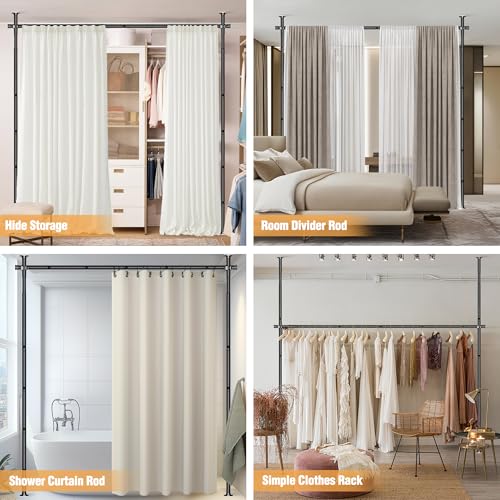 AKTOP Room Divider Curtain Rod, No Drilling Privacy Room Separator for Space Partition, 4-10.5ft(H) 29-73”(W) Adjustable Heavy Duty Floor to Ceiling Wall Divider Tension Rod for Room Separation, Black AKTOP