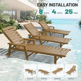 PLUUV HDPE Outdoor Lounge Chairs Set of 2, Patio Chaise Lounge Chairs for Outdside with 5-Position Adjustable Backrest & Cup Holders & Wheels for Patio, Deck, Poolside, Backyard -Brown