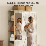 LIKIMIO Armoire Wardrobe Closet 70 Inches, Large Storage with Mirror, 2 Doors, Drawer, and Shelves, Modern Bedroom Freestanding Wooden Wardrobe Combination with Hanging Rail, Rustic Maple LIKIMIO