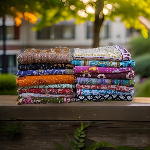 Boho Sanskriti Indian Quilt Vintage Bedspreads,Throws,Ralli, Lot Kantha Reversible Bedcover Bedspread Throw Cotton Blanket Gudari -Single Pieces, Twin Boho Sanskriti