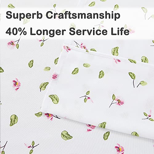 Mooreeke Full Sheets Set - 4 Pieces Soft Breathable Microfiber Bed Sheet Set - Pink Flower Green Leaf Pattern Sheet Set - Deep Pocket Non-Slip Floral Printed Fitted Sheet Included for All Season Mooreeke