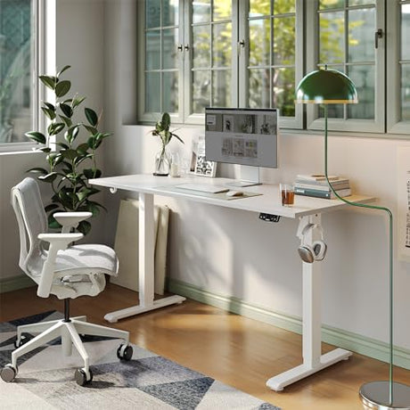 Agilestic Electric Standing Desk, 55 x 24 Inches Height Adjustable Desk, Sit Stand up for Work Office Home, Ergonomic Rising Computer Table with Memory Preset, White Agilestic