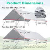 ZAZTLL 10 x 20 Ft Carport Replacement Canopy Cover Garage Top Tent Shelter Tarp,200G Heavy Duty Car Port Canopy Tent,Grey Waterproof & UV Protected Tarp with 50 Ball Bungees (Frame Not Include) ZAZTLL