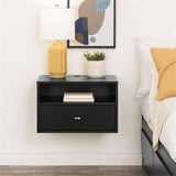 Prepac Transitional 1 Drawer Floating Nightstand With Open Shelf, 15"D x 22.5"W x 14.5"H, Black Prepac